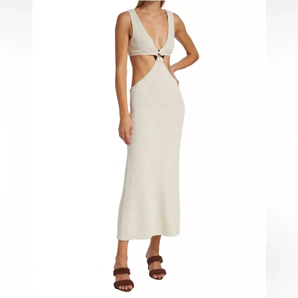 knee length dresses for ladies Stephanie Cut Out Knit Maxi Dress - Ivory main image 1
